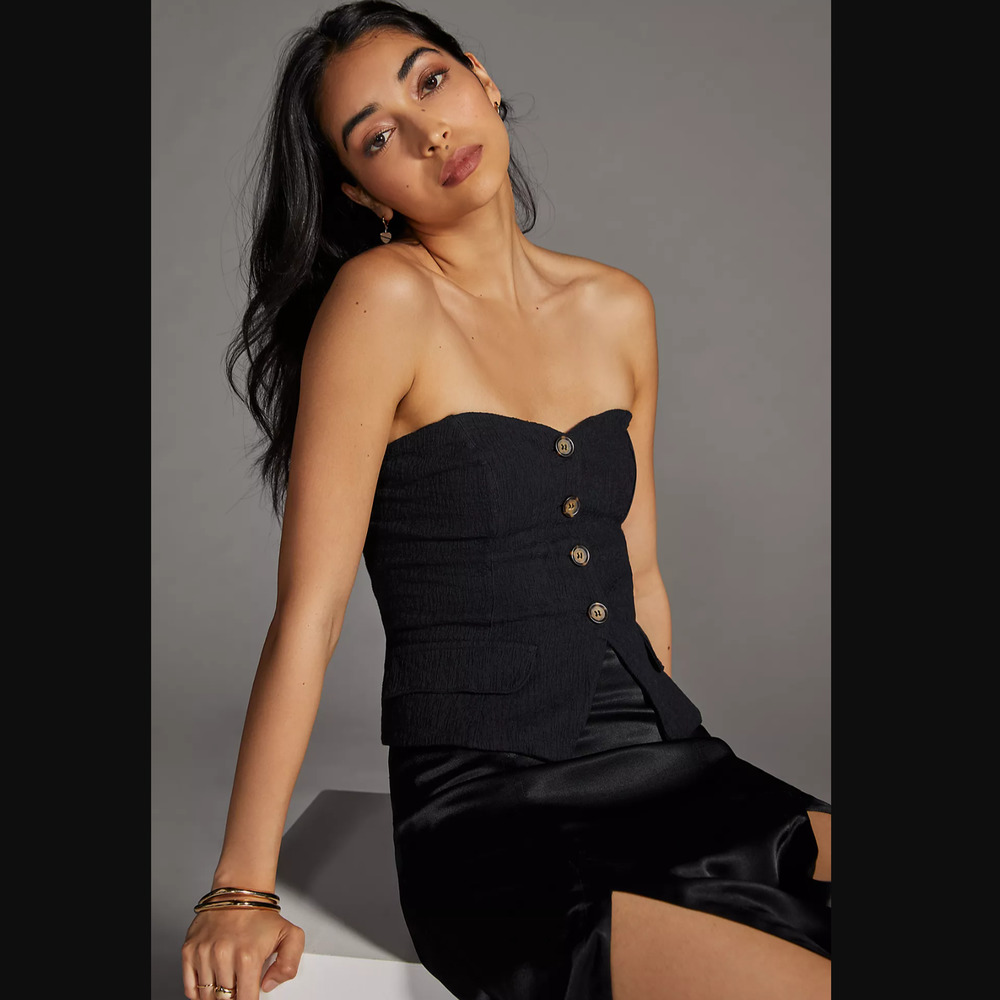 Anthropologie Tailored Black Corset Tube Top - New - Size XL